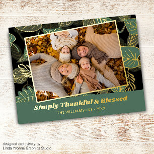 Custom Photo Autumn Leaves Pattern Foil Holiday Postcard