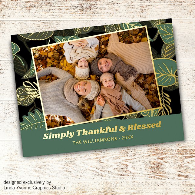 Custom Photo Autumn Leaves Pattern Foil Holiday Postcard (Creator Uploaded)