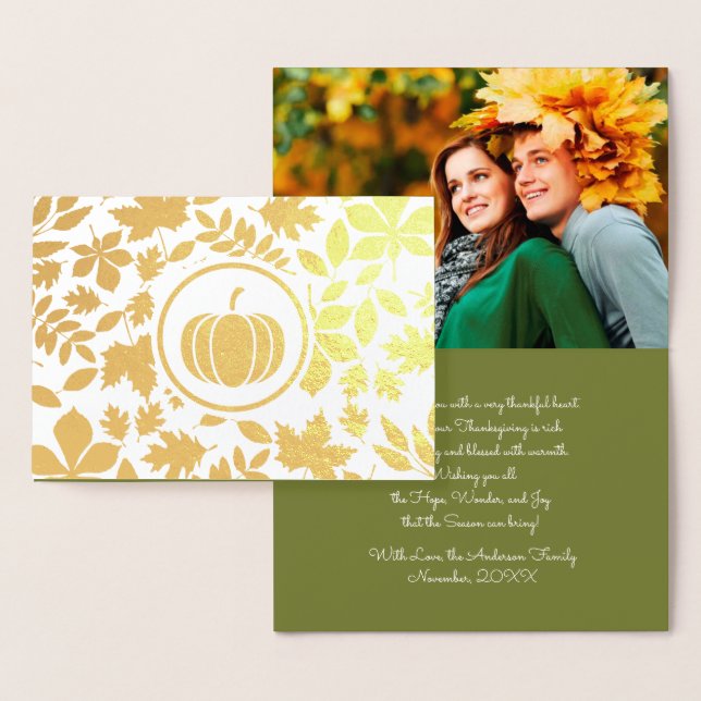 Custom Photo | Autumn Leaves Pumpkin Thanksgiving  Foil Card (Display)