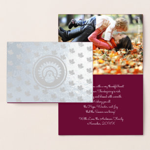 Custom Photo   Autumn Leaves, Turkey Thanksgiving  Foil Card