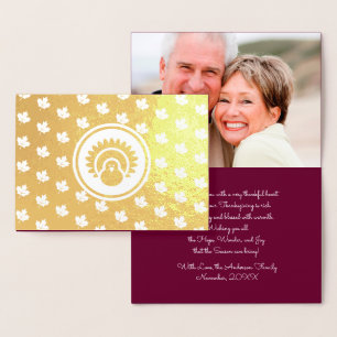 Custom Photo   Autumn Leaves, Turkey Thanksgiving  Foil Card