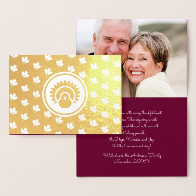 Custom Photo | Autumn Leaves, Turkey Thanksgiving  Foil Card (Display)