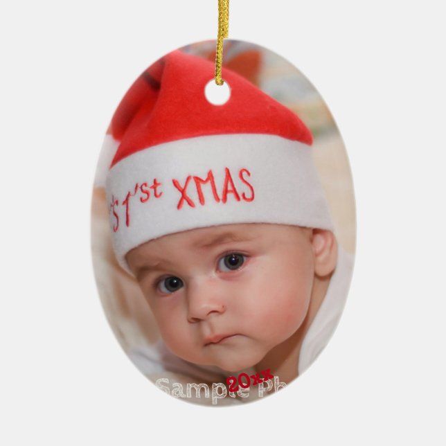 Custom Photo Baby 1st Christmas Ceramic Tree Decoration (Front)