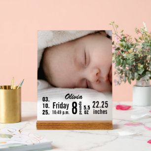 Custom Photo Baby Birth Stats Acrylic Sign
