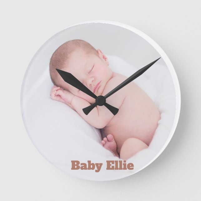 Custom Photo Baby Ellie Round Clock (Front)