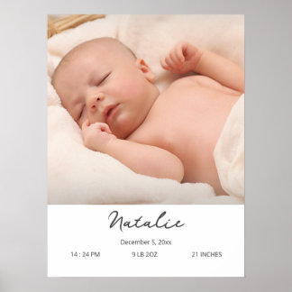 Custom Photo Baby Name and Birth Details  Poster