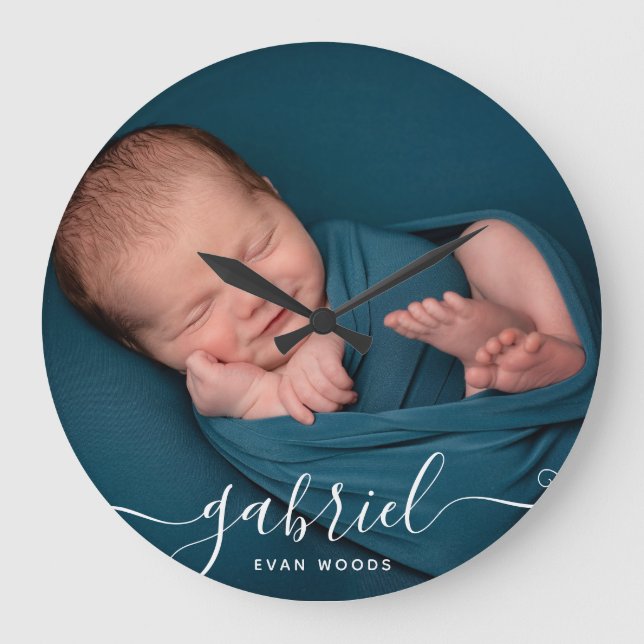 Custom Photo Baby Name Template Personalised Baby  Large Clock (Front)