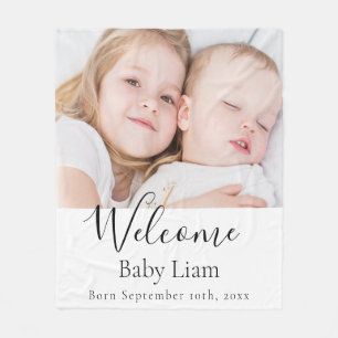 Custom photo baby newborn welcome name fleece blanket