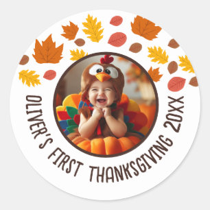 Custom Photo Baby's 1st Thanksgiving Fall Gift Classic Round Sticker