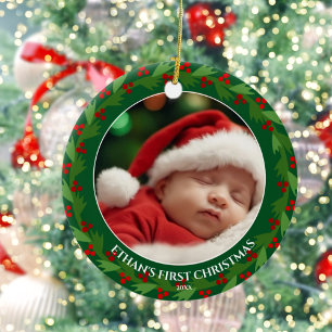 Custom Photo Baby's First Christmas Ceramic Tree Decoration