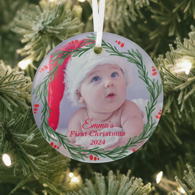 Custom photo Baby's first Christmas Glass Tree Decoration (Insitu)