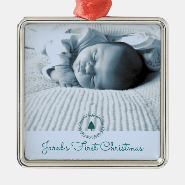 Custom Photo Baby's First Christmas Metal Tree Decoration (Front)