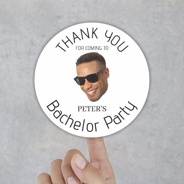 Custom Photo Bachelor Party Thank You Classic Round Sticker (Custom Photo Bachelor Party Thank You Classic Round Sticker
)