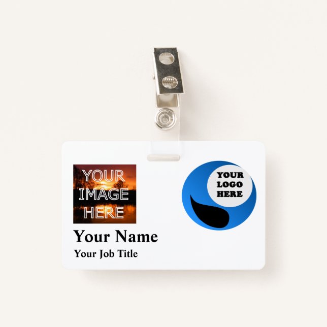Custom Photo Badge Name Tag Template ID Badge (Front with Clip)