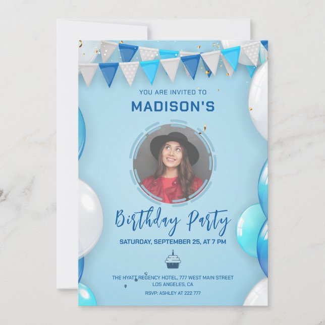 Custom Photo Balloons Birthday Invitation (Front)