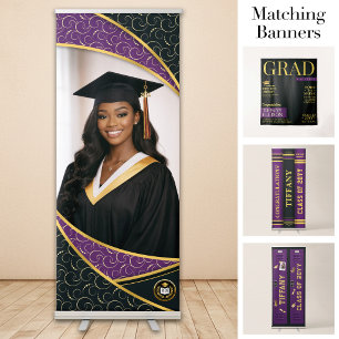 Custom Photo Banner, Purple Black Luxe Graduation Retractable Banner