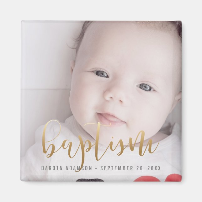 Custom Photo | Baptism Gold Calligraphy Magnet (Front)