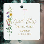 Custom Photo Baptism Wildflower Ceramic Metal Tree Decoration<br><div class="desc">This floral Baptism photo keepsake ornament features wildflowers and a cross with stylish gold script typography.
Easily customizable with your details and photo.
Original Watercolor © Michele Davies.</div>