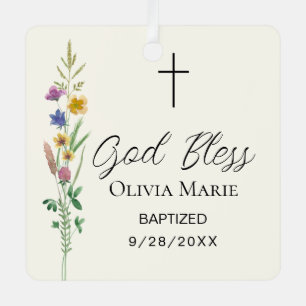 Custom Photo Baptism Wildflower Ceramic Metal Tree Decoration