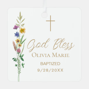 Custom Photo Baptism Wildflower Ceramic Metal Tree Decoration