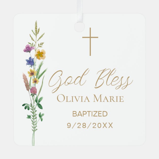 Custom Photo Baptism Wildflower Ceramic Metal Tree Decoration (Front)