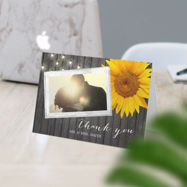 Custom Photo Barn Wood Sunflower Wedding Thank You (Creator Uploaded)