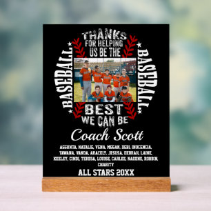 Custom Photo Baseball Coach Team Roster Award Acrylic Sign