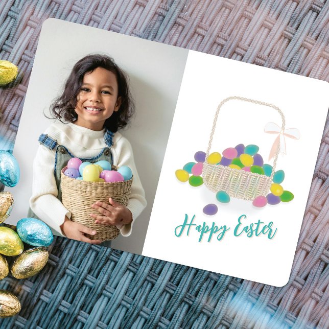 Custom Photo & Basket of Eggs Happy Easter Holiday Card (Creator Uploaded)