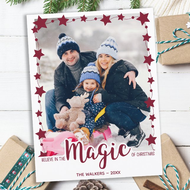 Custom Photo Believe in the Magic of Christmas Holiday Postcard (Creator Uploaded)