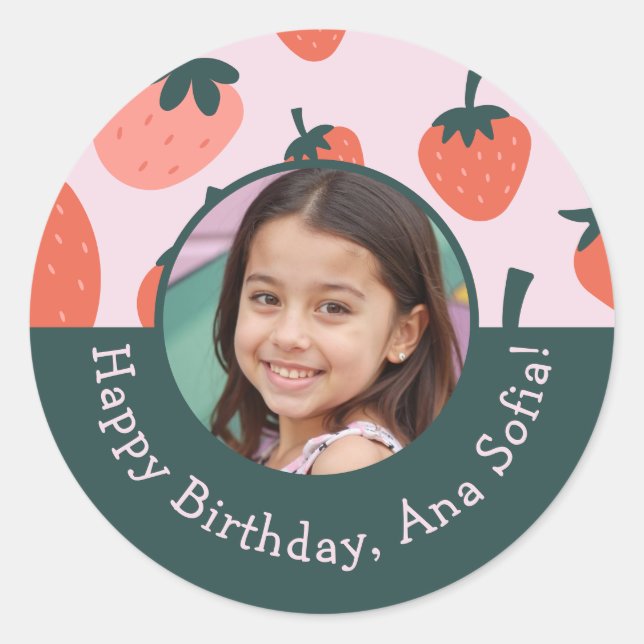 Custom Photo Berry Sweet Strawberry Birthday Party Classic Round Sticker (Front)