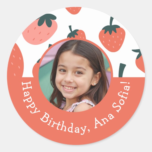 Custom Photo Berry Sweet Strawberry Birthday Party Classic Round Sticker (Front)