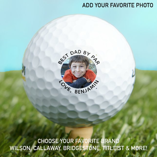 Custom Photo Best Dad By Par Black White Golf Balls (Creator Uploaded)