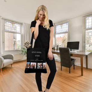 Custom photo best friend collage black white tote bag