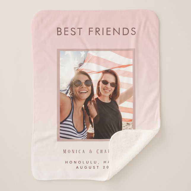 Custom photo best friends blush pink rose gold sherpa blanket (Front)