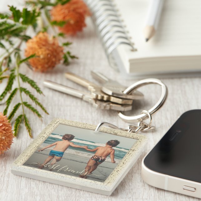Custom Photo Best Friends Forever Ivory Frame Key Ring (Front Right)