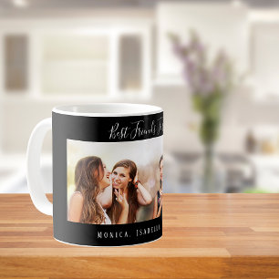 Custom photo best friends forever names black coffee mug