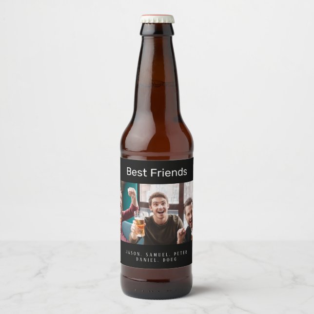 Custom photo best friends men guys black beer bottle label (Front)