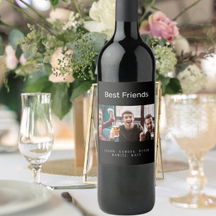 Custom photo best friends men guys black wine label