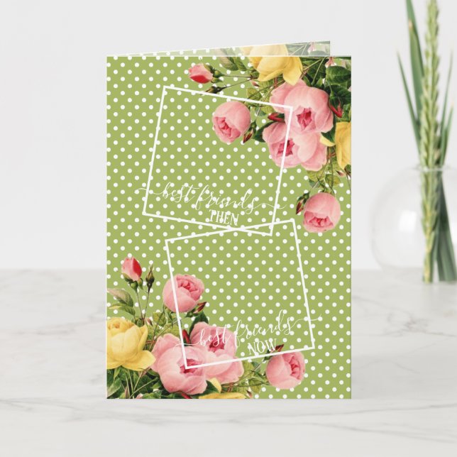 Custom Photo Best Friends Quote Spring Pink Floral Card (Front)