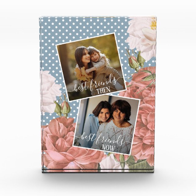 Custom Photo Best Friends Then And Now Pink Floral (Front)