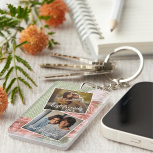 Custom Photo Best Friends Then And Now With Quote Key Ring