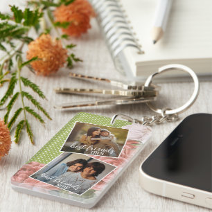 Custom Photo Best Friends Then And Now With Quote Key Ring