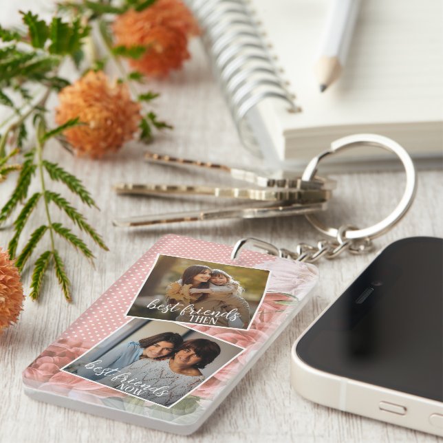 Custom Photo Best Friends Then And Now With Quote Key Ring (Front Right)