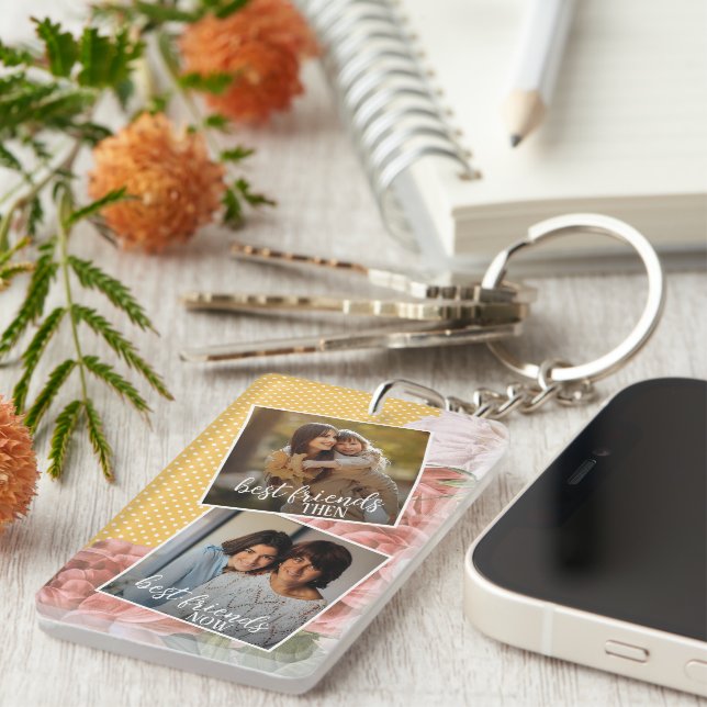 Custom Photo Best Friends Then And Now With Quote Key Ring (Front Right)