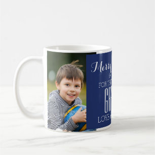 Custom Photo Best Grandpa Christmas Mug Blue