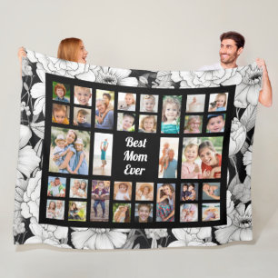 Custom Photo Best Mum Ever Black White Flowers Fleece Blanket