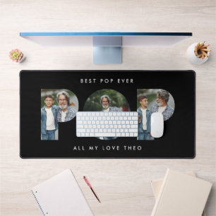 Custom Photo “Best Pop Ever” Black modern Desk Mat
