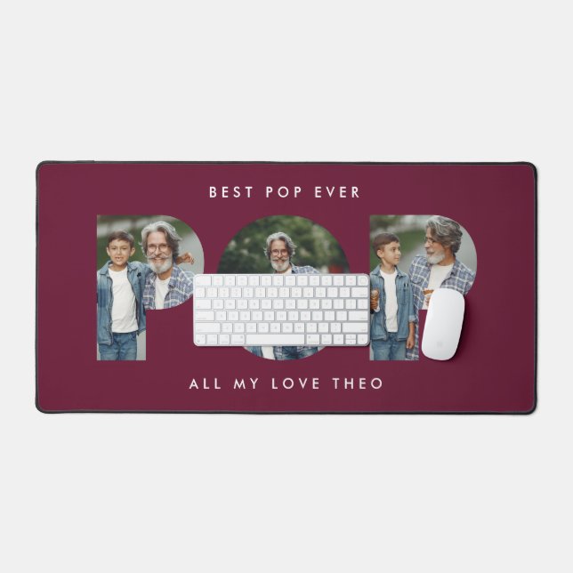 Custom Photo “Best Pop Ever” Burgundy modern Desk Mat (Keyboard & Mouse)