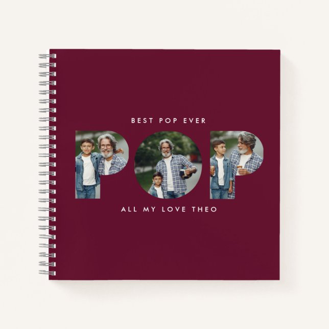 Custom Photo “Best Pop Ever” Burgundy modern Notebook (Front)