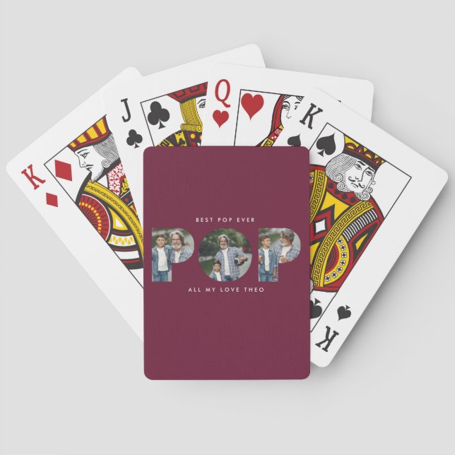 Custom Photo “Best Pop Ever” Burgundy modern Playing Cards (Back)